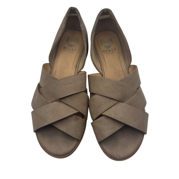 Beast Fashion Womens Size 7.5  Taupe Crisscross Leather Open-Toe Flats - Picture 7 of 9
